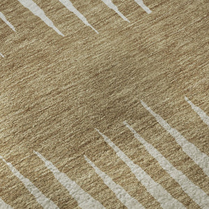 HomeRoots 8' Charcoal Gold and Gray Striped Washable Round Rug - Durable, Stylish, UV-Protected for High-Traffic Areas 670372