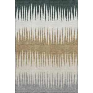 HomeRoots 8' X 10' Charcoal Gold & Gray Striped Washable Area Rug - UV Protected, Stain-Resistant & Stylish! 670373