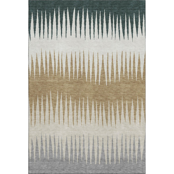 HomeRoots 8' X 10' Charcoal Gold & Gray Striped Washable Area Rug - UV Protected, Stain-Resistant & Stylish! 670373