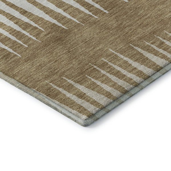 HomeRoots 8' X 10' Charcoal Gold & Gray Striped Washable Area Rug - UV Protected, Stain-Resistant & Stylish! 670373