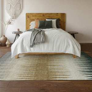 HomeRoots 8' X 10' Charcoal Gold & Gray Striped Washable Area Rug - UV Protected, Stain-Resistant & Stylish! 670373