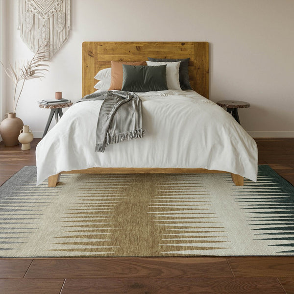 HomeRoots 8' X 10' Charcoal Gold & Gray Striped Washable Area Rug - UV Protected, Stain-Resistant & Stylish! 670373