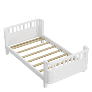 English Elm Twin Low Profile Pine Wood Kids Bed with Safety Rails and Fence Style Headboard W2593P367041