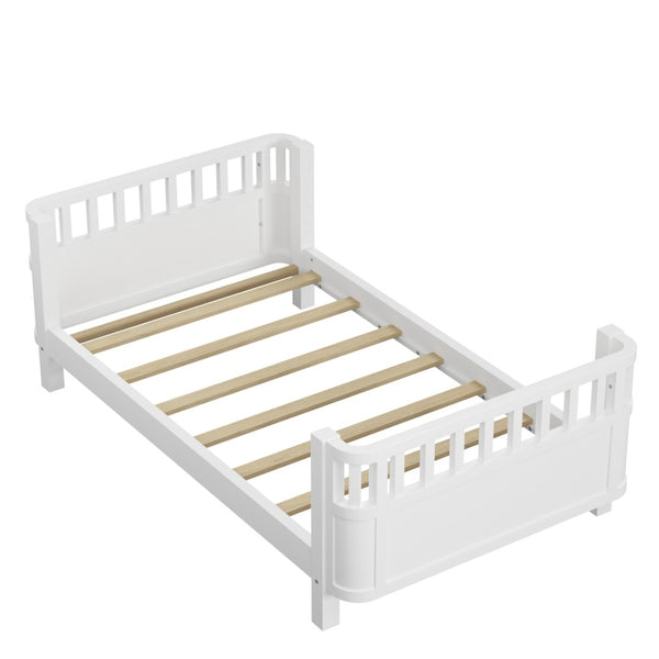 English Elm Twin Low Profile Pine Wood Kids Bed with Safety Rails and Fence Style Headboard W2593P367041