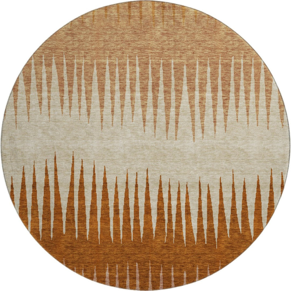 HomeRoots 8' Copper and Beige Striped Washable Round Rug – Durable, UV-Protected, Stain-Resistant Accent for Any Space 670378