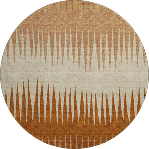 HomeRoots 8' Copper and Beige Striped Washable Round Rug – Durable, UV-Protected, Stain-Resistant Accent for Any Space 670378