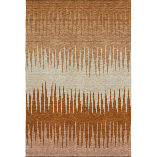 HomeRoots 10' X 14' Copper & Beige Striped Washable Area Rug - Durable, Stain-Resistant, UV Protected Elegance 670381