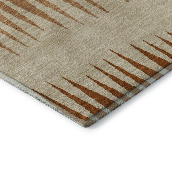 HomeRoots 10' X 14' Copper & Beige Striped Washable Area Rug - Durable, Stain-Resistant, UV Protected Elegance 670381