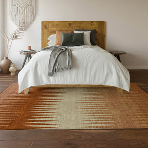 HomeRoots 10' X 14' Copper & Beige Striped Washable Area Rug - Durable, Stain-Resistant, UV Protected Elegance 670381
