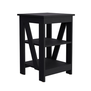 English Elm 3-Tier Engineered Wood End Table with Cross-Brace Legs, Compact Nightstand with Ample Shelving Space Black 34.6 L x 20.8 W x 3.14 H B097P199750