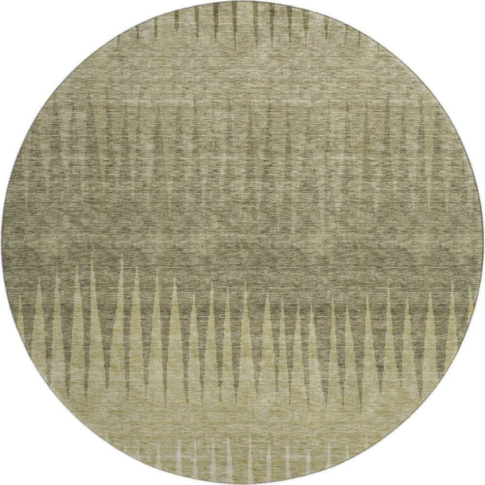 HomeRoots 8' Green Beige Sage Striped Washable Round Rug - Durable, UV Protected, Soft, Easy Care Design 670384