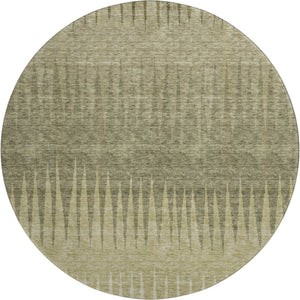 HomeRoots 8' Green Beige Sage Striped Washable Round Rug - Durable, UV Protected, Soft, Easy Care Design 670384