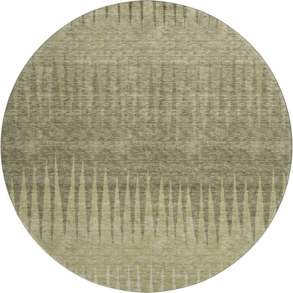 HomeRoots 8' Green Beige Sage Striped Washable Round Rug - Durable, UV Protected, Soft, Easy Care Design 670384