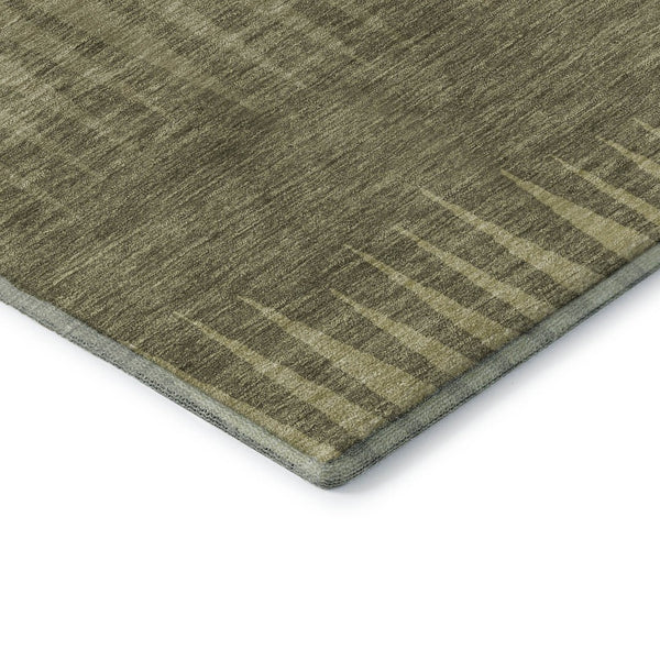 HomeRoots 8' X 10' Washable Green Beige Sage Striped Area Rug with UV Protection for High-Traffic Spaces 670385