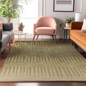 HomeRoots 9' X 12' Striped Area Rug in Green, Beige & Sage - Washable, UV-Protected, Ideal for High-Traffic Areas 670386