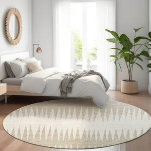 HomeRoots 8' Ivory and Cream Striped Round Rug - Washable, UV-Protected, Durable Design for High-Traffic Areas 670390