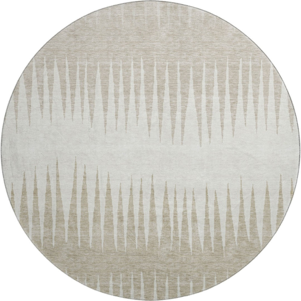 HomeRoots 8' Ivory and Cream Striped Round Rug - Washable, UV-Protected, Durable Design for High-Traffic Areas 670390
