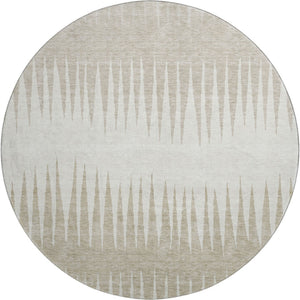 HomeRoots 8' Ivory and Cream Striped Round Rug - Washable, UV-Protected, Durable Design for High-Traffic Areas 670390