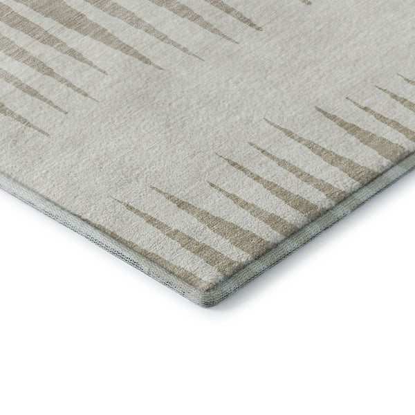 HomeRoots 9' X 12' Ivory Striped Area Rug - Washable, UV Protected, Soft Polyester for Indoor & Outdoor Spaces 670392