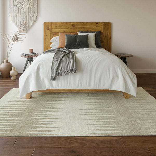 HomeRoots 9' X 12' Ivory Striped Area Rug - Washable, UV Protected, Soft Polyester for Indoor & Outdoor Spaces 670392