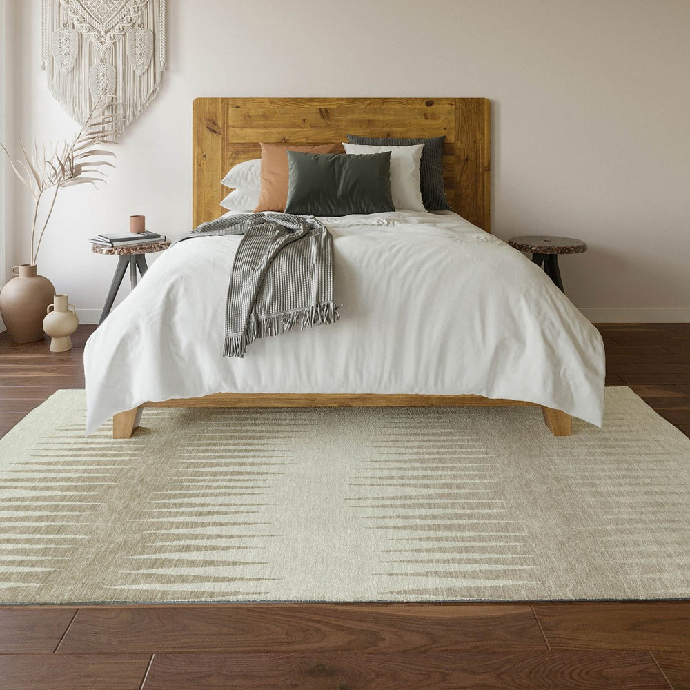 HomeRoots 10' X 14' Ivory and Cream Striped Washable Area Rug - Durable, Stylish, Stain-Resistant, UV Protected 670393