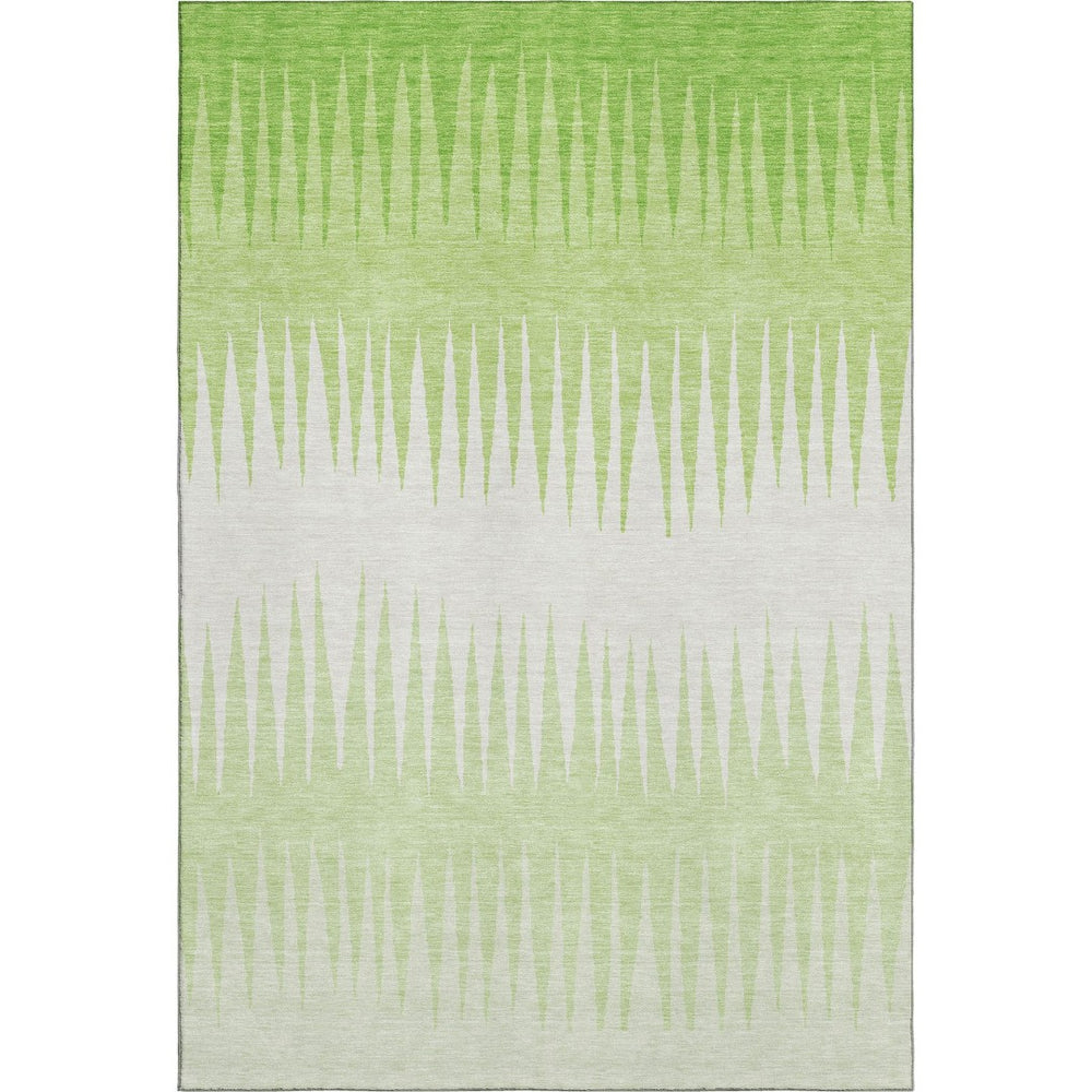 HomeRoots 5' X 8' Vibrant Lime Green & Ivory Striped Area Rug – Durable, Washable, UV-Protected for Style! 670395