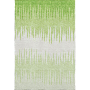 HomeRoots 5' X 8' Vibrant Lime Green & Ivory Striped Area Rug – Durable, Washable, UV-Protected for Style! 670395