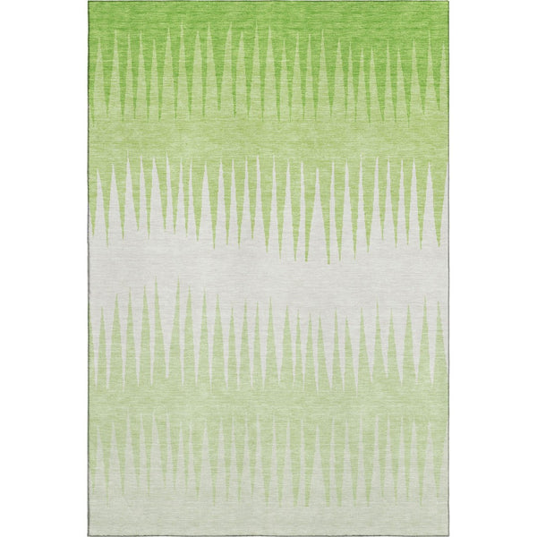 HomeRoots 5' X 8' Vibrant Lime Green & Ivory Striped Area Rug – Durable, Washable, UV-Protected for Style! 670395