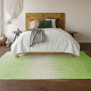 HomeRoots 5' X 8' Vibrant Lime Green & Ivory Striped Area Rug – Durable, Washable, UV-Protected for Style! 670395