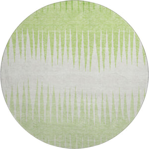 HomeRoots 8' Vibrant Lime Green and Ivory Striped Round Rug - Washable, UV-Protected for Indoor/Outdoor Use 670396
