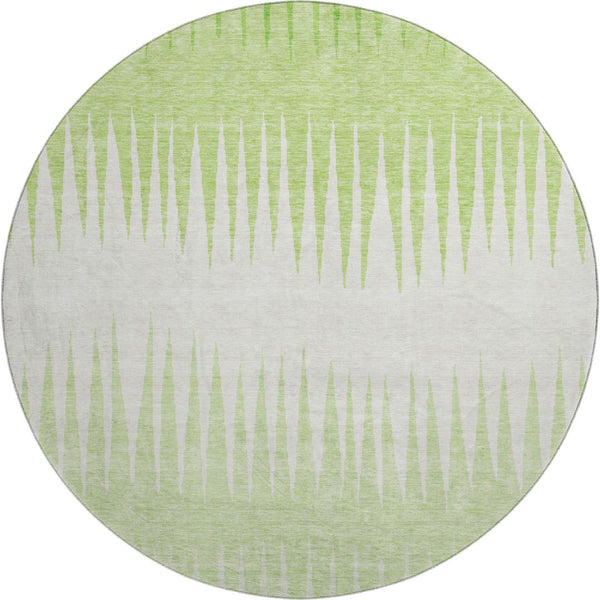 HomeRoots 8' Vibrant Lime Green and Ivory Striped Round Rug - Washable, UV-Protected for Indoor/Outdoor Use 670396