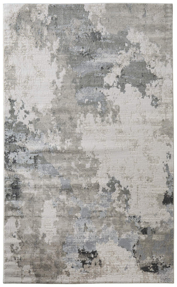 Feizy Rugs Prasad Watercolor Medallion Area Rug Distressed Ivory Gray Polypropylene Living Room 6703970FGRY000F00