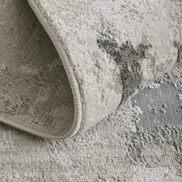 Feizy Rugs Prasad Watercolor Medallion Area Rug Distressed Ivory Gray Polypropylene Living Room 6703970FGRY000F00