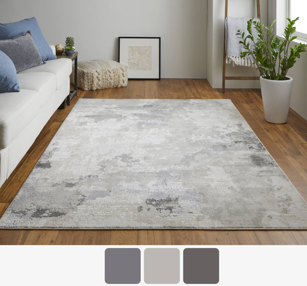 Feizy Rugs Prasad Watercolor Medallion Area Rug Distressed Ivory Gray Polypropylene Living Room 6703970FGRY000F00