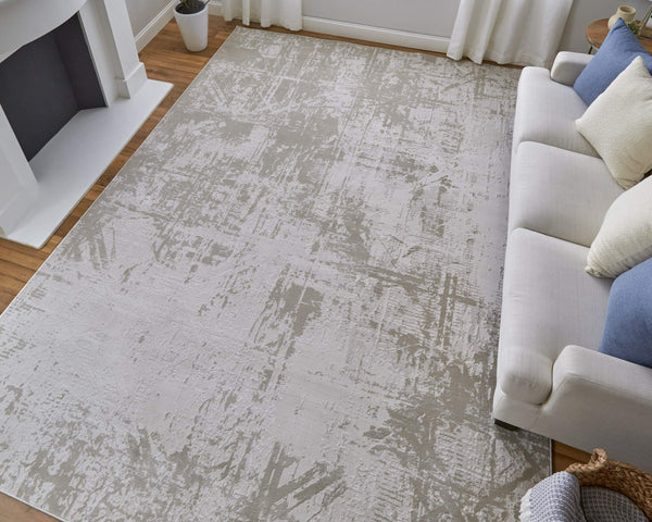 Feizy Rugs Prasad Abstract Medallion Area Rug Power Loomed Turkish Polypropylene Neutral Tones 8' x 10' 67039NAFIVYBGEF00