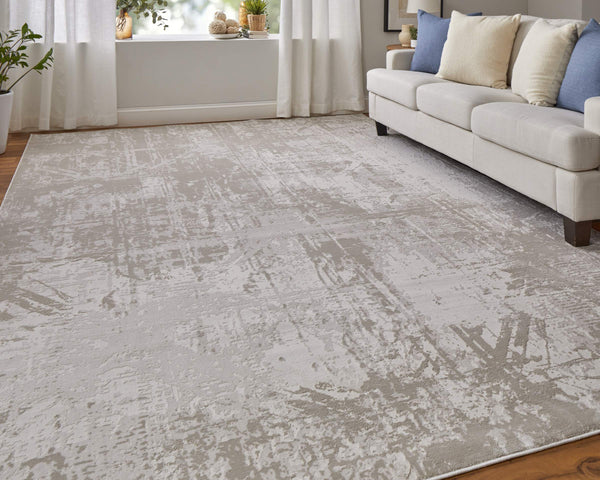 Feizy Rugs Prasad Abstract Medallion Area Rug Power Loomed Turkish Polypropylene Neutral Tones 8' x 10' 67039NAFIVYBGEF00