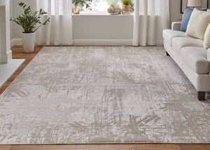 Feizy Rugs Prasad Abstract Medallion Area Rug Power Loomed Turkish Polypropylene Neutral Tones 8' x 10' 67039NAFIVYBGEF00