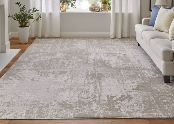 Feizy Rugs Prasad Abstract Medallion Area Rug Power Loomed Turkish Polypropylene Neutral Tones 8' x 10' 67039NAFIVYBGEF00