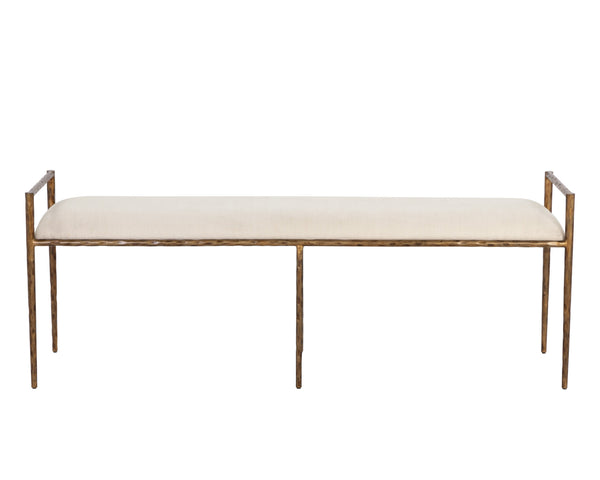 Sunpan Esai Bench - Exquisite Performance Fabric and Antique Brass Frame for Elegant Indoor/Outdoor Style Zenith Alabaster