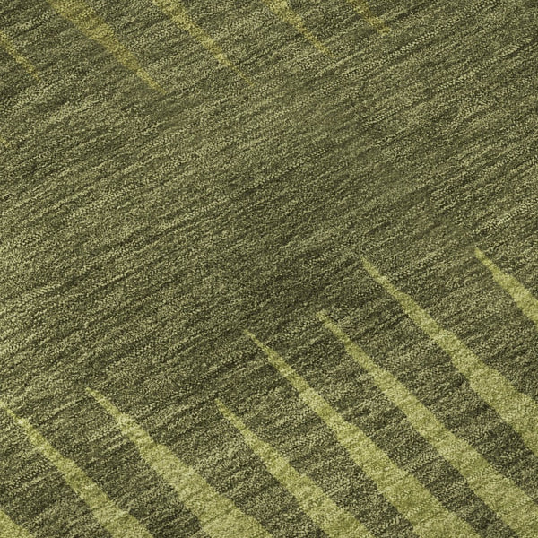 HomeRoots 5' Striped Washable Area Rug in Olive Green, Gray & Fern - UV Protected, Stain Resistant, Durable Design 670401