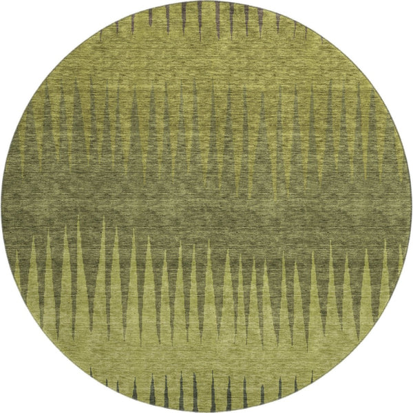 HomeRoots 8' Olive Green, Gray, and Fern Striped Washable Round Rug - UV Protection & Stain Resistant Design 670402