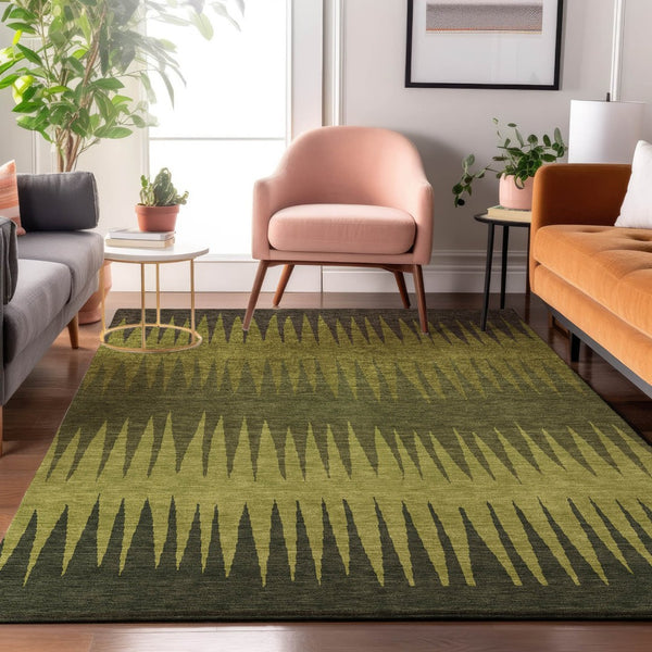 HomeRoots 8' X 10' Washable Area Rug in Olive, Gray & Fern Green - UV Protected, Stain Resistant, Durable Design 670403