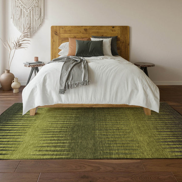 HomeRoots 8' X 10' Washable Area Rug in Olive, Gray & Fern Green - UV Protected, Stain Resistant, Durable Design 670403