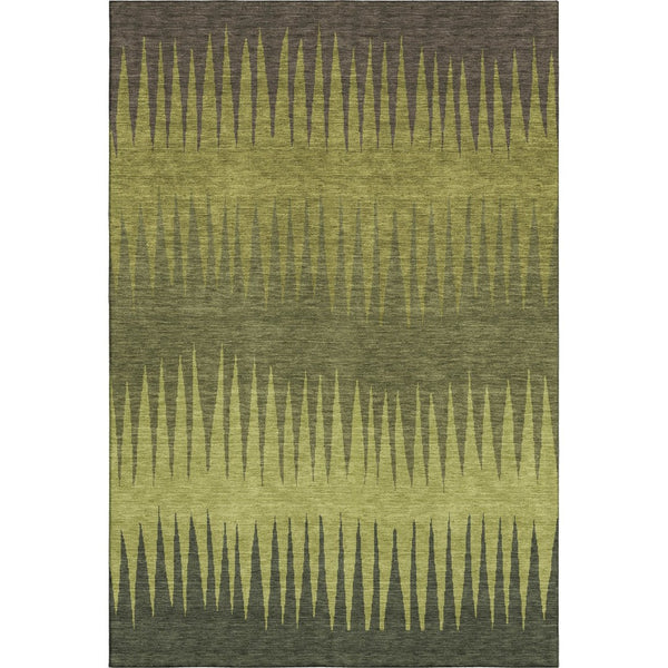 HomeRoots 9' X 12' Striped Olive Green Gray Fern Area Rug - Washable, UV Protected, Perfect for High-Traffic Spaces 670404