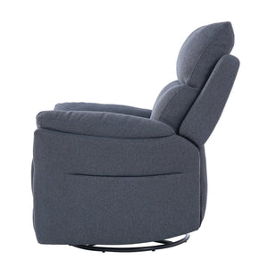 English Elm Manual Swivel Rocking Recliner Dark Blue Linen — 360° Glider, Adjustable Back & Leg Support Comfort W2121P371019