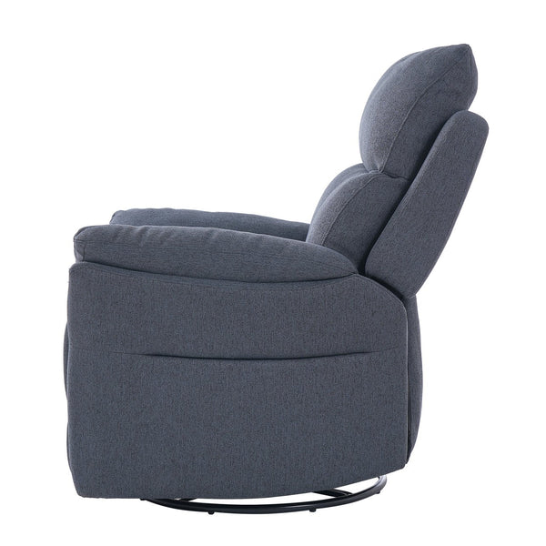 English Elm Manual Swivel Rocking Recliner Dark Blue Linen — 360° Glider, Adjustable Back & Leg Support Comfort W2121P371019