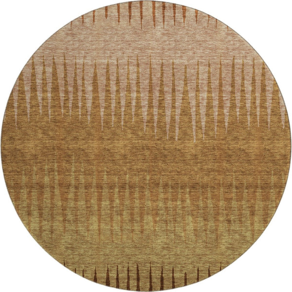 HomeRoots 8' Washable Round Rug in Rust Copper & Beige Stripes - Durable, UV-Protected & Easy Care for Homes 670408