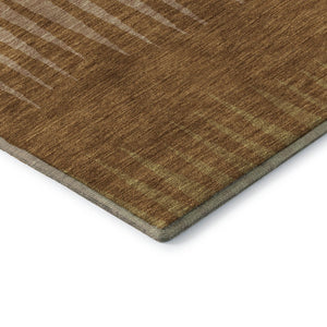 HomeRoots 8' Washable Round Rug in Rust Copper & Beige Stripes - Durable, UV-Protected & Easy Care for Homes 670408