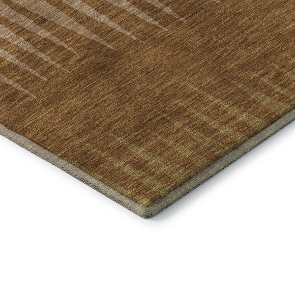 HomeRoots 8' Washable Round Rug in Rust Copper & Beige Stripes - Durable, UV-Protected & Easy Care for Homes 670408