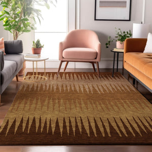 HomeRoots 10' X 14' Striped Washable Area Rug in Rust Copper & Beige – UV Protected, Durable & Stylish Decor! 670411